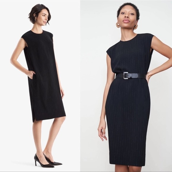 MM Lafleur Dresses & Skirts - MM LaFleur Doris Shift Dress Pinstripe Black Small